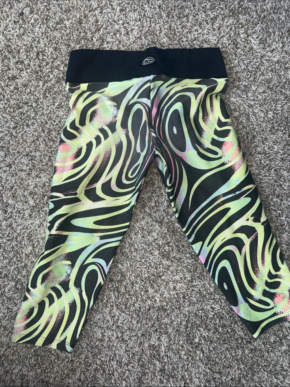 High-Rise Active Capri Leggings - Black with Neon Green Swirl